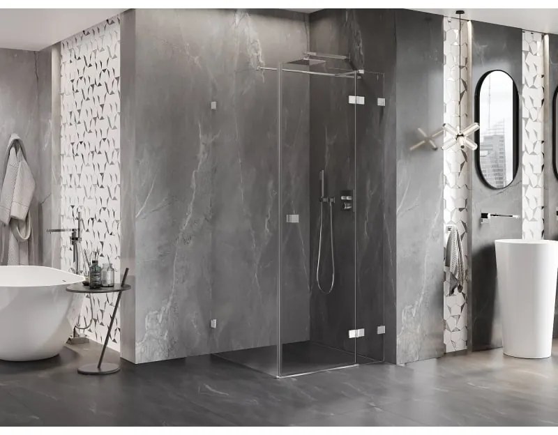 Mexen Lunar T, výklopný sprchový kút pravý 120 x 120 cm, 8mm číre sklo, chrómový profil, 834T-120-120-01-00-P