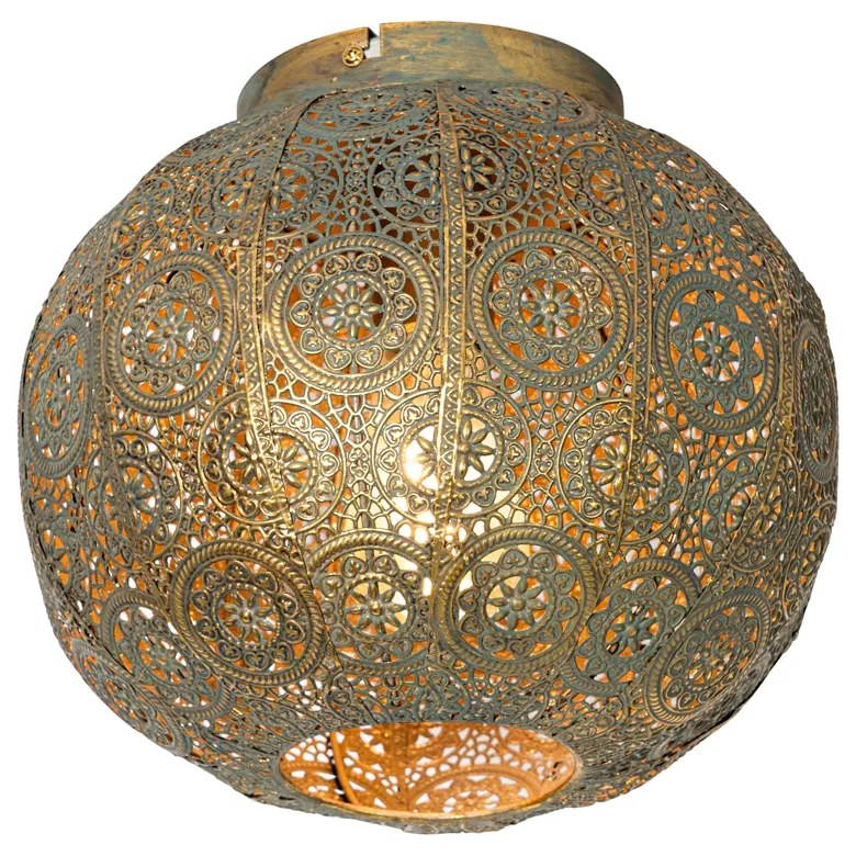 Orientálna stropná lampa zlatá so zelenou 28,5 cm - Baloo