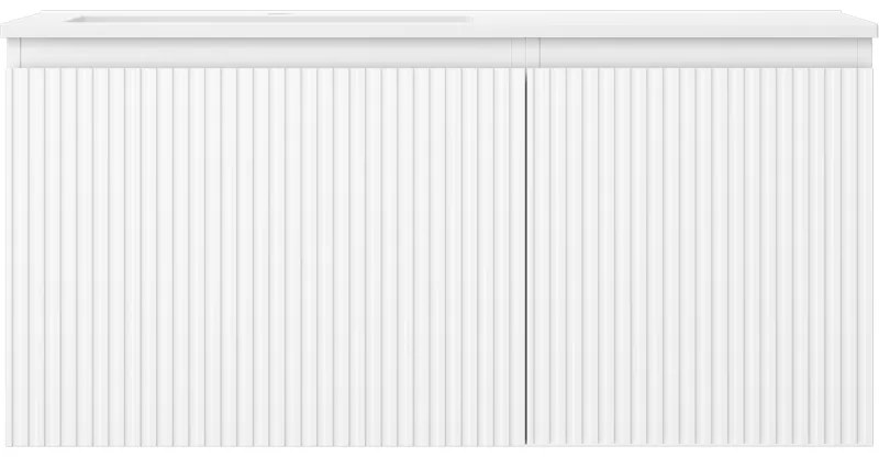 Mexen Rivel, kúpeľňová skrinka 100 cm s ľavým umývadlom Otis, 1S, 1D, drážkovaná, biela matná, 91A23-10047-3-BBFF01-W18L01