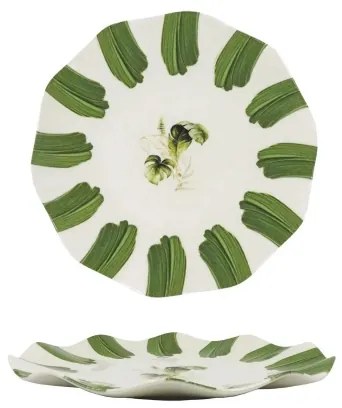 Porcelánová 18-dielna jedálenská súprava, biela/zelená