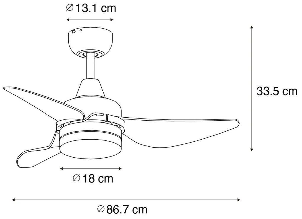 Stropný ventilátor čierny 86,7 cm vrátane LED stmievateľný s diaľkovým ovládaním - Yuki