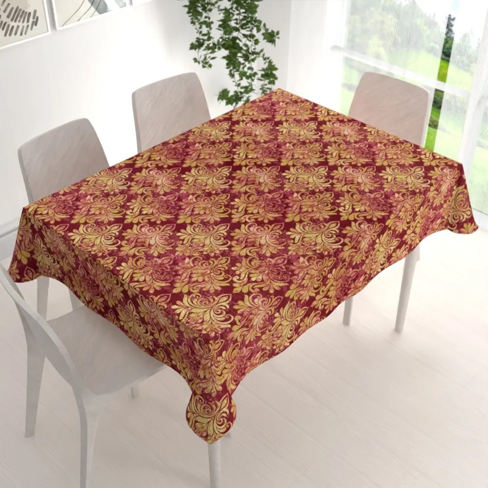 Biante Zamatový obdĺžnikový obrus Tamara TMR-053 Zámocký vzor na vínovo červenom 50x100 cm