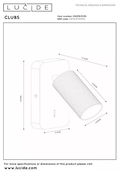 Lucide 09239/11/30 - Nástenné bodové svietidlo CLUBS 1xGU10/40W/230V čierna