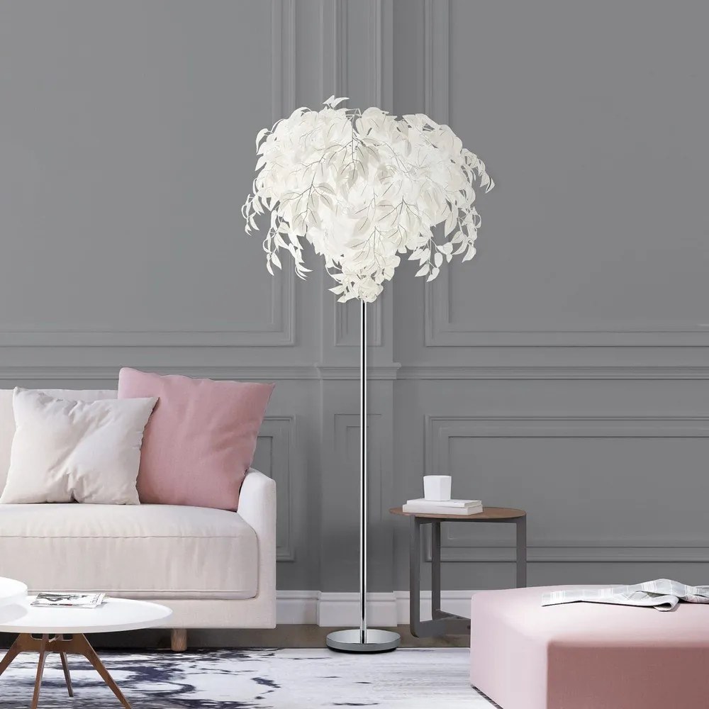 Biela stojacia lampa Reality Leavy, výška 180 cm