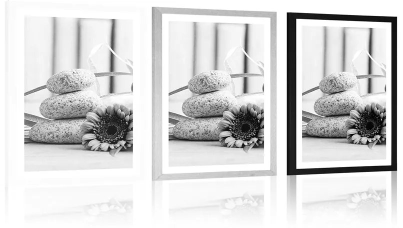 Plagát s paspartou meditačné a wellness zátišie v čiernobielom prevedení - 40x60 white