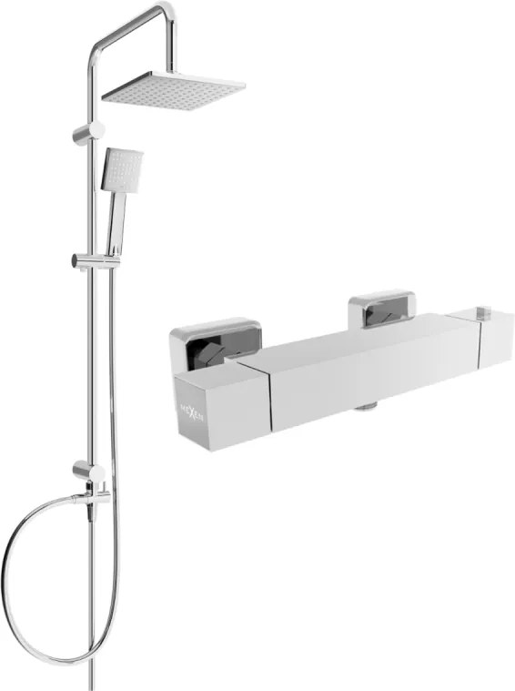 Mexen Tord, sprchový set s dažďovou sprchou a CUBE termostatickou sprchovou batériou, chrómová, 77200200-00