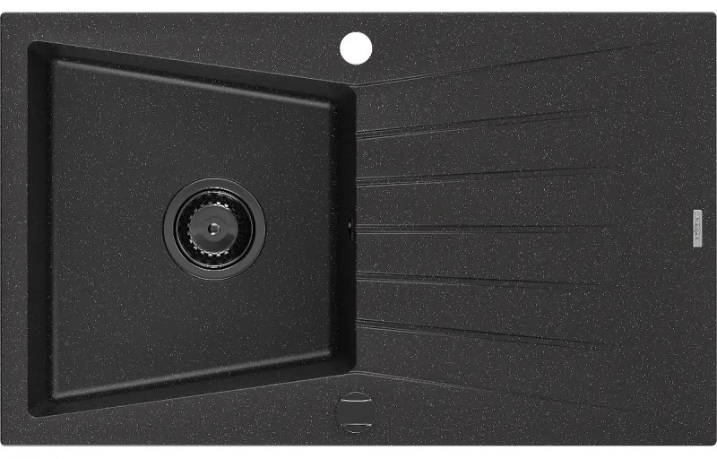 Mexen Cesar, granitový drez 775x470x190 mm, 1-komorový, čierna-strieborná metalíza s čiernym sifónom, 6514771010-73-B
