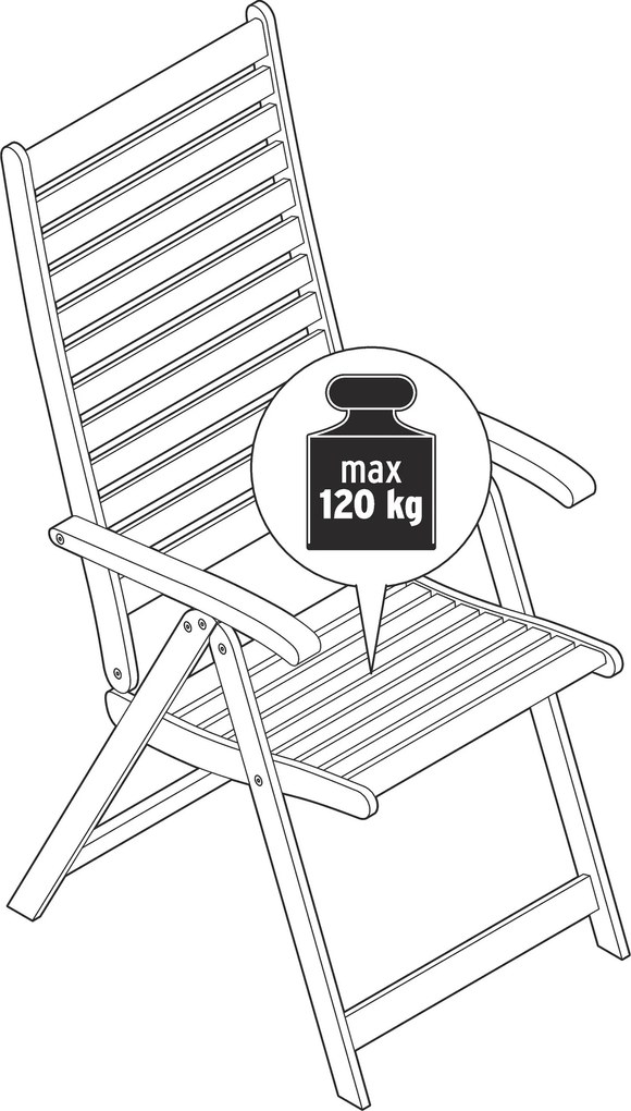 Stolička z tíkového dreva s vysokým nastaviteľným operadlom