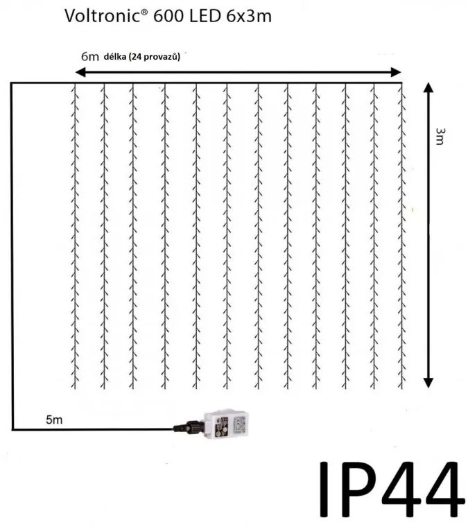 VOLTRONIC svetelný záves 3 x 6 m, 24 prameňov, farebný