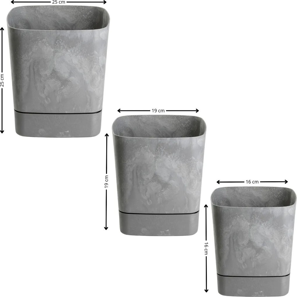 Sada 3 ks květináčů Cubi 16x16/19x19/25x25 cm šedý beton
