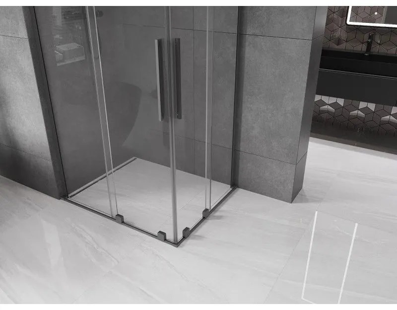 Mexen Velar L Duo, sprchový kút s posuvnými dverami 90 x 80 cm, 8mm číre sklo, brúsený grafit, 871-090-080-02-03-95