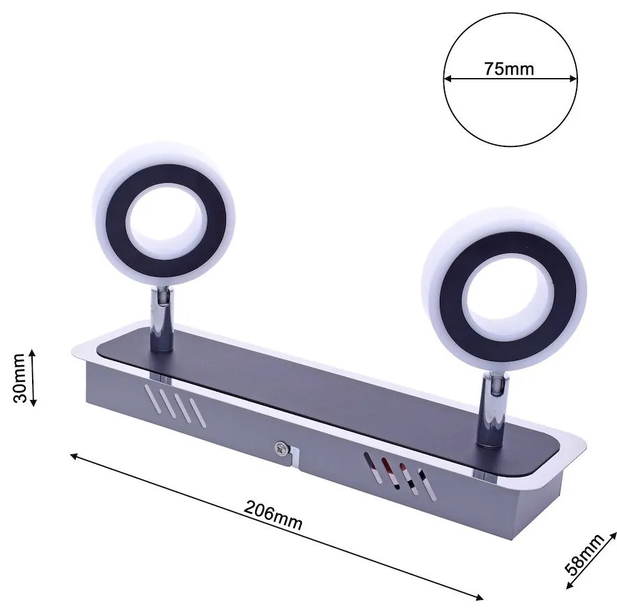 Bodové LED svietidlo Sole, 2x LED 10w, 4000k, ch/b