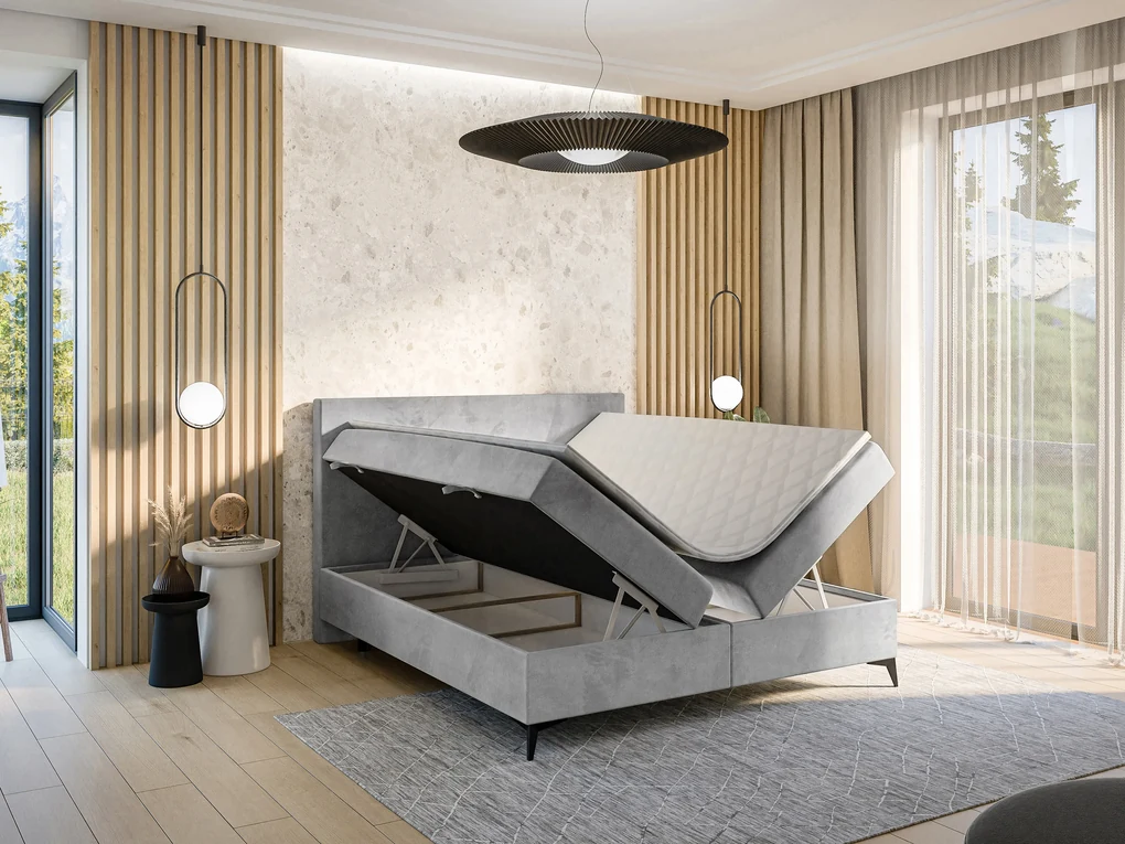 Manželská posteľ Boxspring 160 cm Ricky (sivá) (s matracom a úl. priestorom). Vlastná spoľahlivá doprava až k Vám domov. 1043439