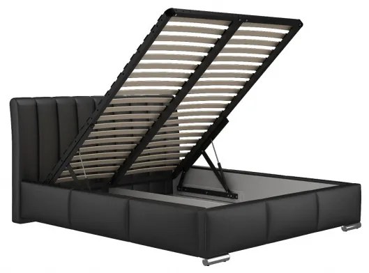 Elegantná posteľ Malone s vysokým čelom a úložným priestorom biela eko koža 200 x 200