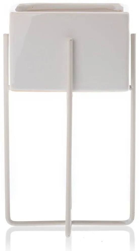 KERAMICKÝ KVETINÁČ SO STOJANOM MIZU 20,5X12 CM BIELA