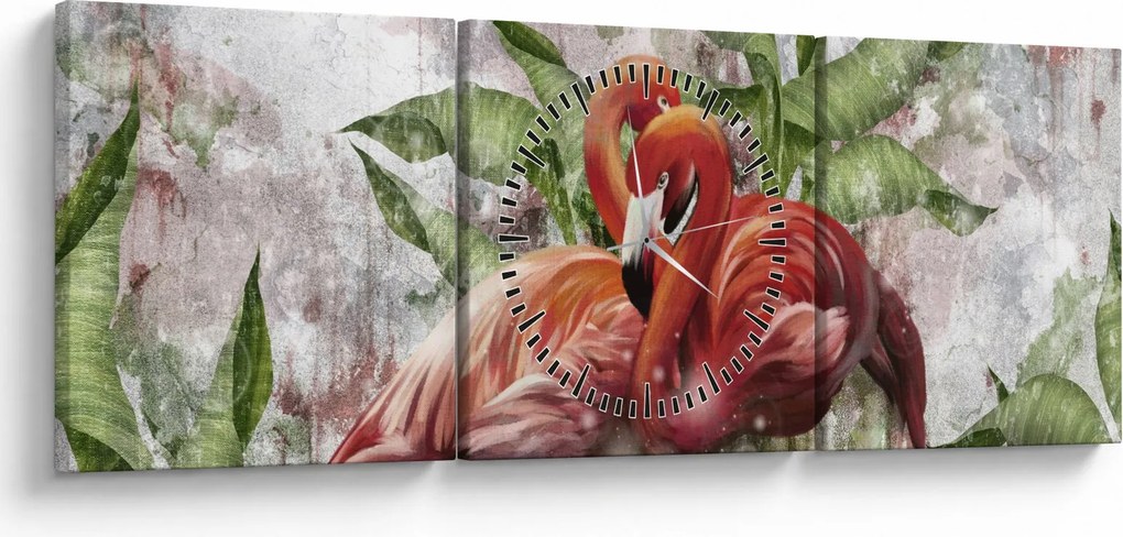 Obraz - Plameniaky (s hodinami) (90x30 cm)