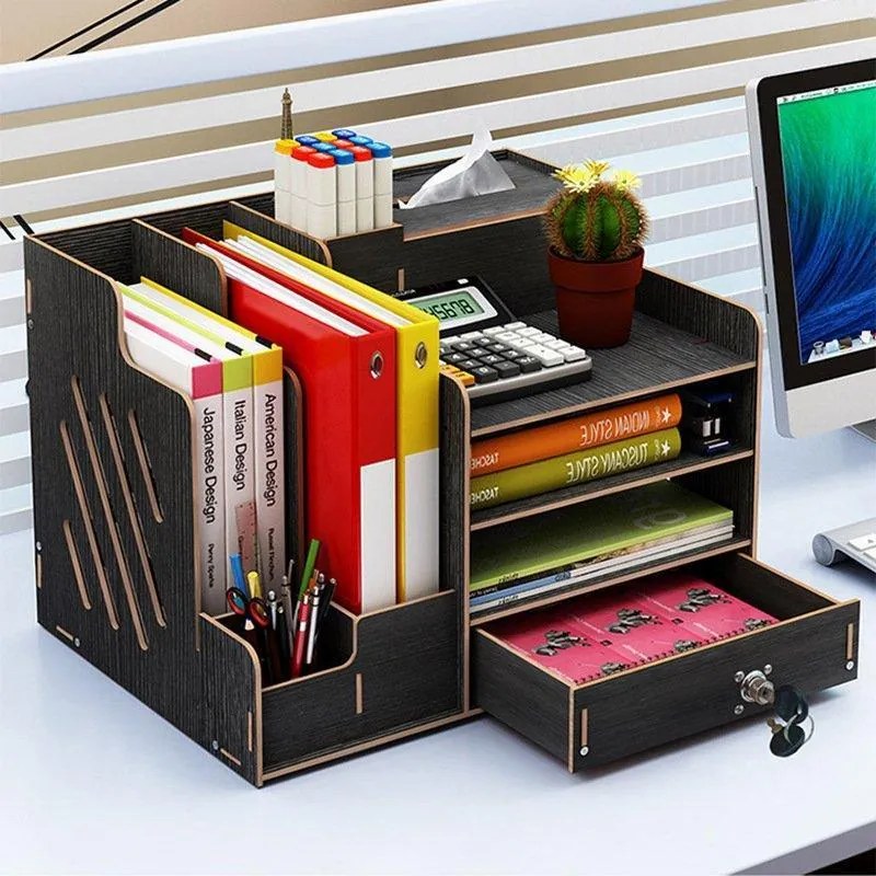 DIY organizér na dokumenty s uzamykateľnou zásuvkou čierny 137-2 Čierna