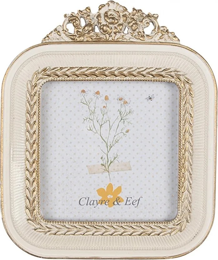 Béžový antik fotorámik s kvetmi - 11*2*13/ 9*9cm