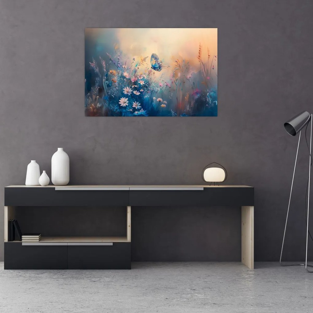 Obraz - Lúka s motýľom (90x60 cm)