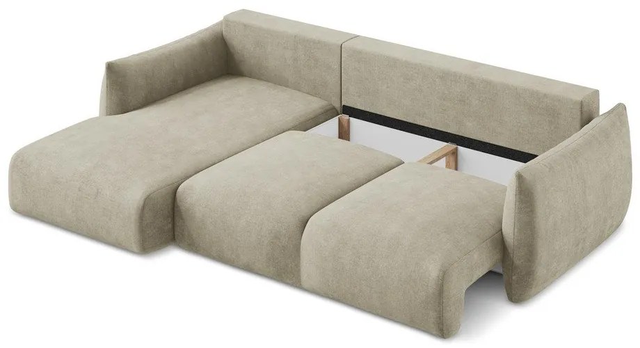 Béžová ženilková rozkladacia rohová pohovka (ľavý roh/s leňoškou) Leila – Makamii