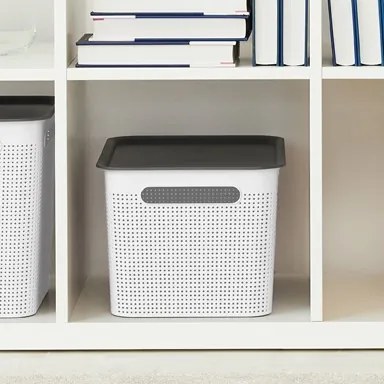 Úložný box s rúčkami BRISEN 18l, 29x29x29 cm, biely S vekom / Bez veka: Bez veka