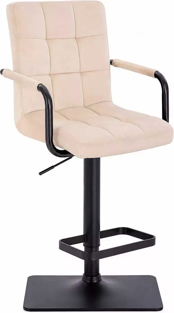 LuxuryForm DESIGN Barová stolička VERONA BLACK VELUR na čiernej hranatej podstave - krémová