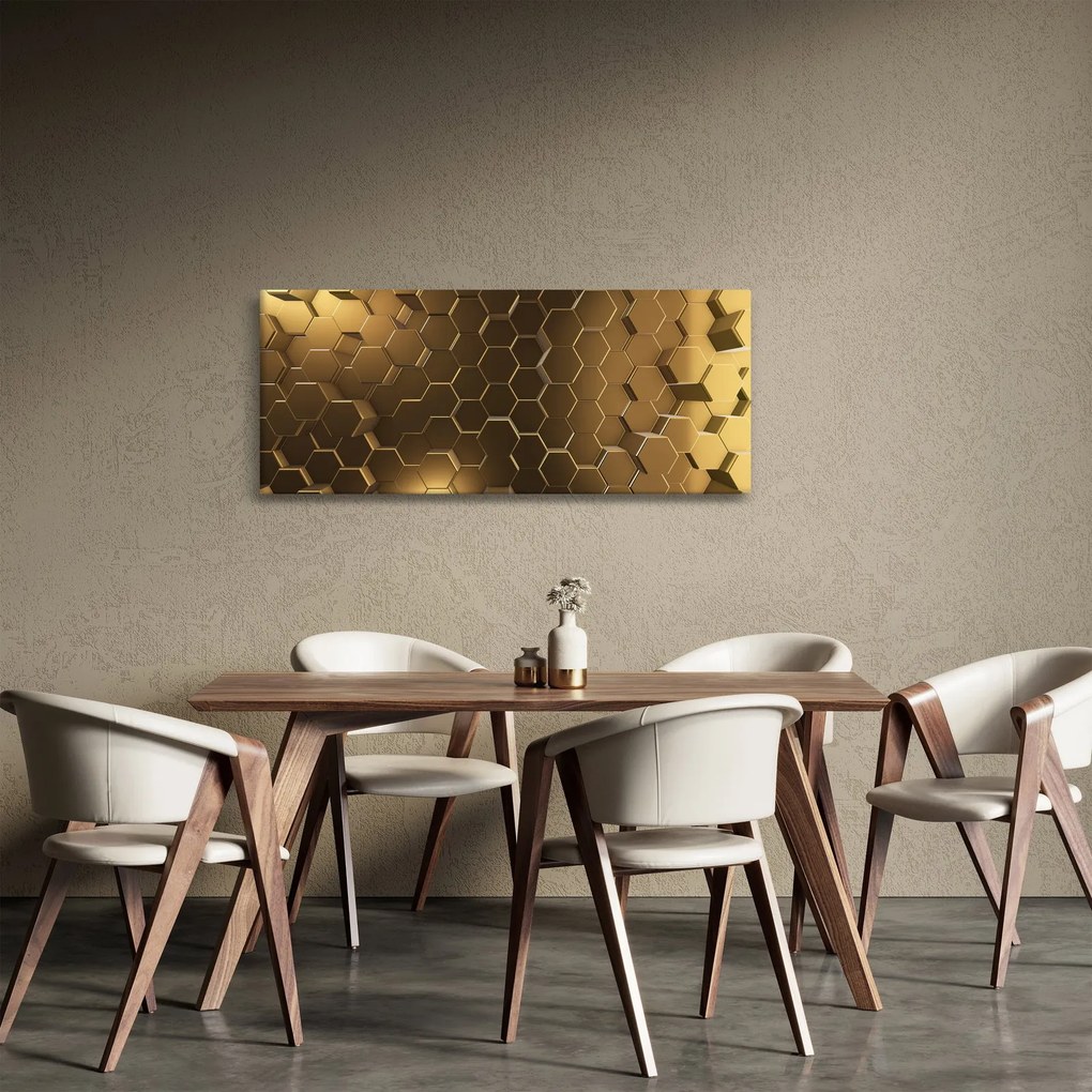 Obraz - Zlaté hexagóny (120x50 cm)