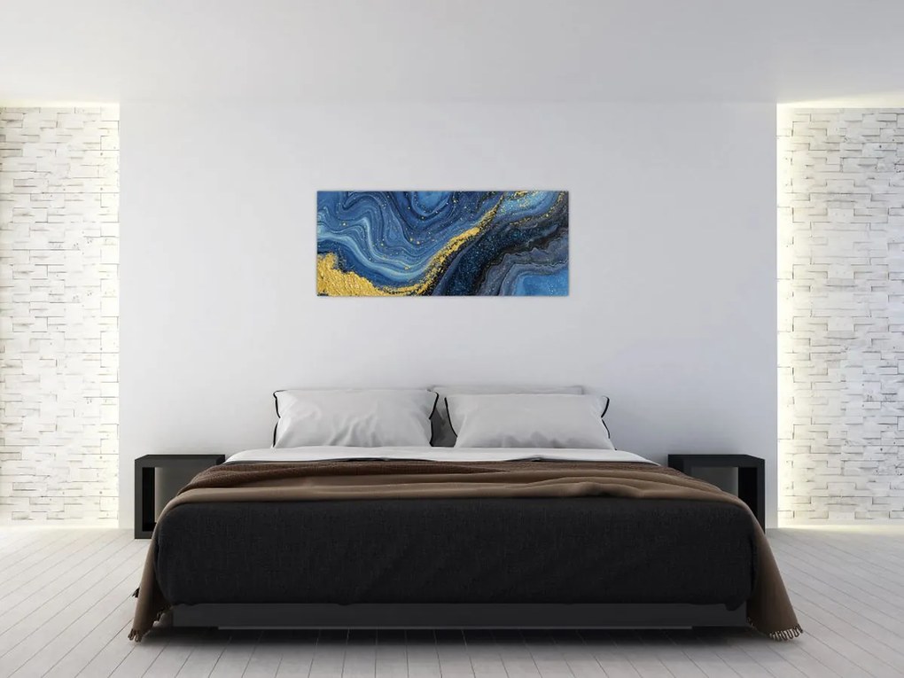 Obraz - Modro-zlatá abstrakcia (120x50 cm)