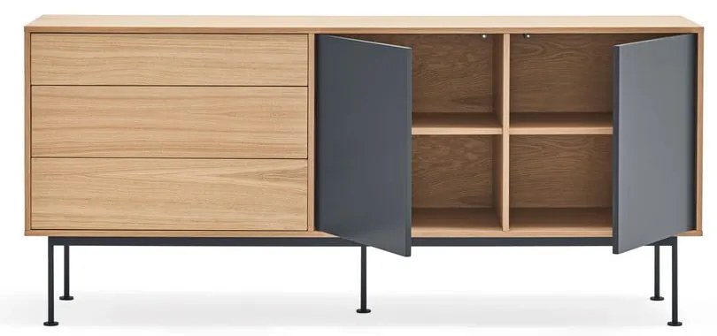 Antracitovosivá komoda v dubovom dekore Teulat Yoko, šírka 180 cm