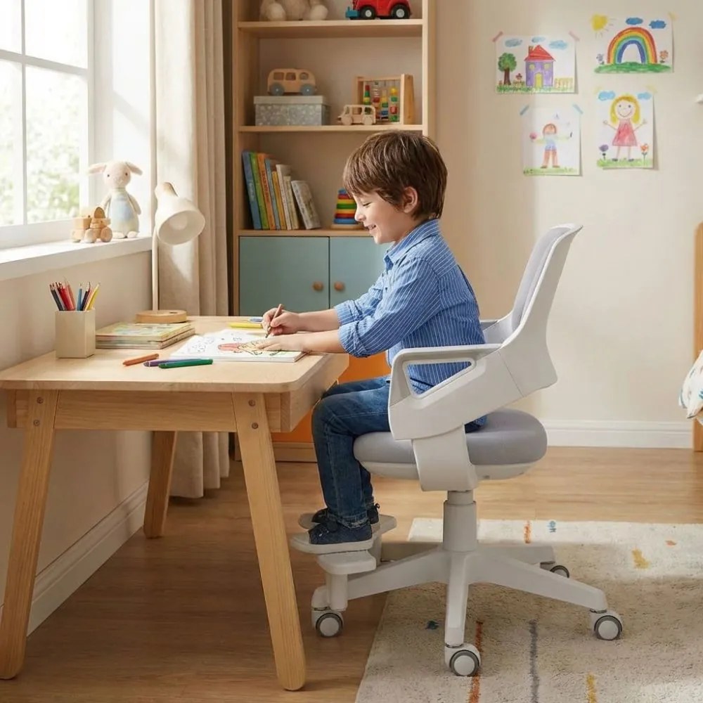 Detská rastúca stolička Neoseat KIDDY FIVE — látka, prateľný poťah, sivá