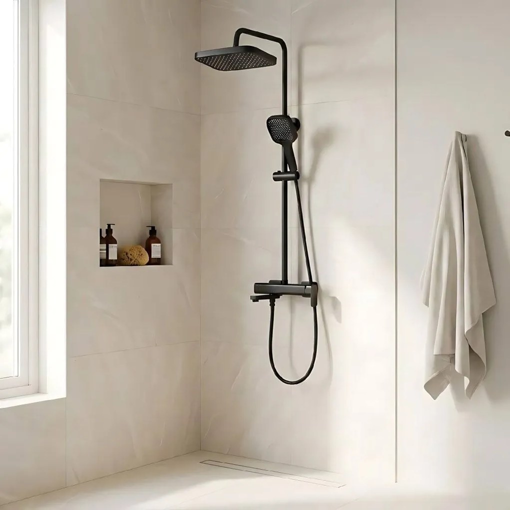 Rea Arlo, sprchový set s vaňovou výlevkou, čierna matná, REA-P7440