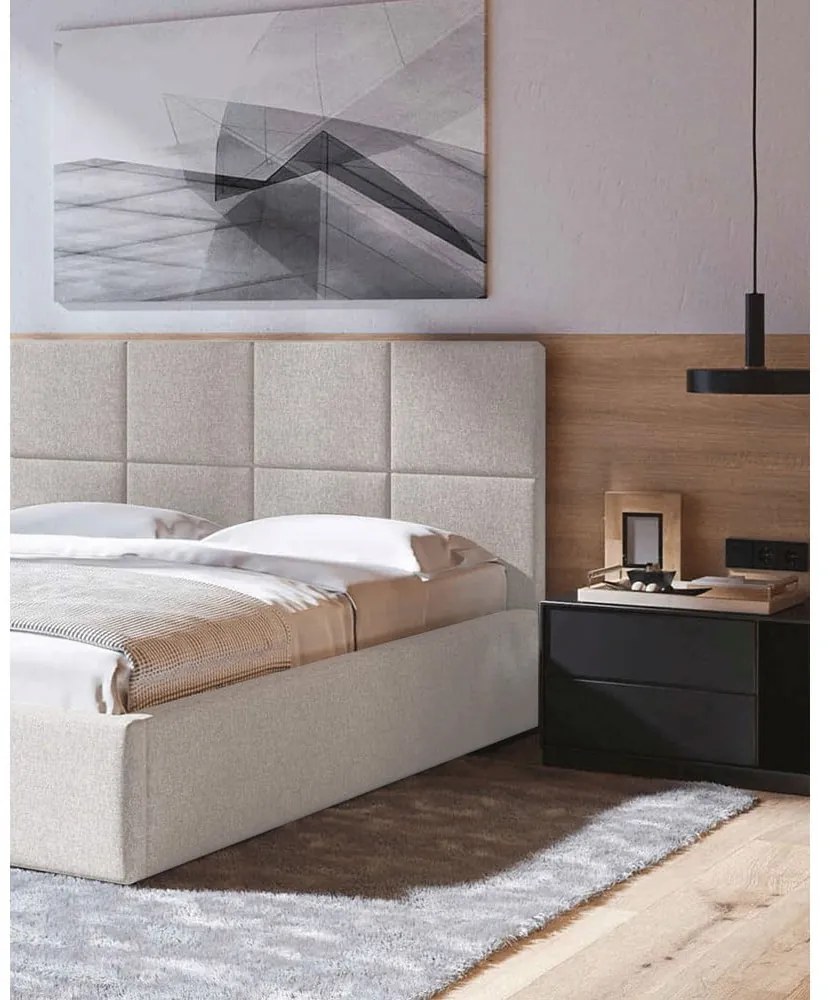 Béžová čalúnená dvojlôžková posteľ s úložným priestorom s roštom 180x200 cm Bufo - MESONICA
