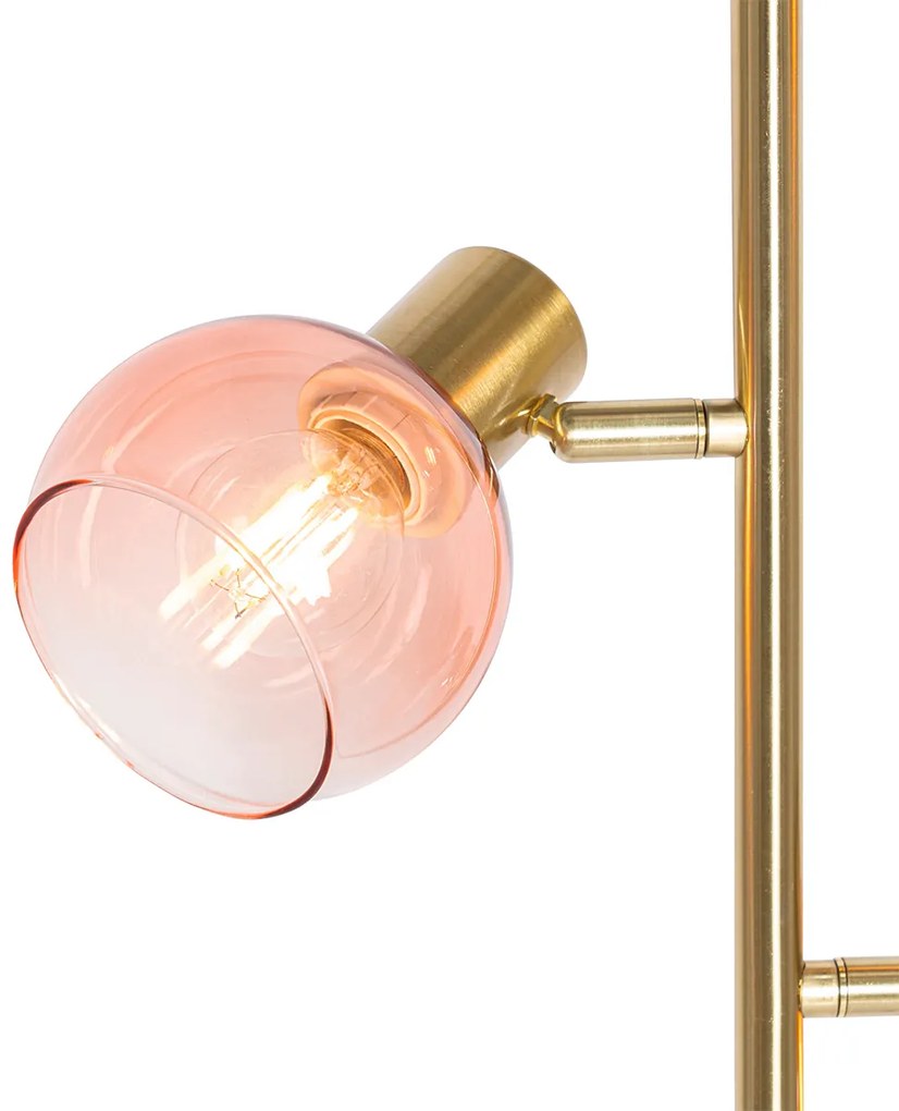 Art Deco stojaca lampa zlatá s ružovým sklom 3-svetlo - Vidro