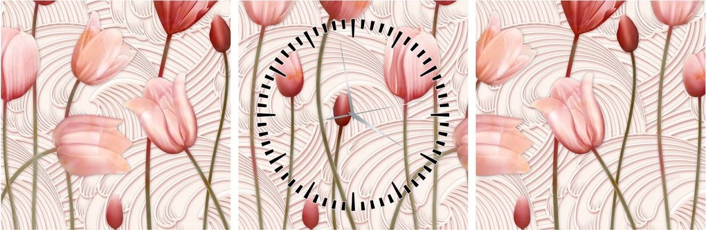 Obraz - Ružové tulipány (s hodinami) (90x30 cm)