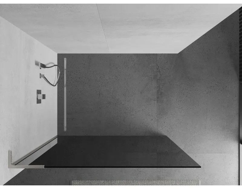 Mexen Kioto L, sprchová zástena Walk-In 100 x 200 cm, 8mm šedé sklo, brúsená oceľ profil, 800-100-103-97-40