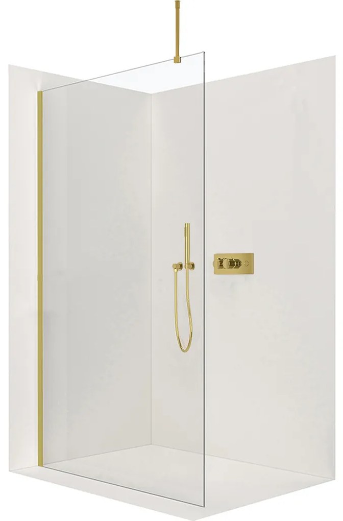 CERANO - Sprchová zástena Walk-in Onyx Top L/P - guľatá vzpera - zlatá kartáčovaná, transparentné sklo - 100x200 cm, CER-CER-8050BD1463