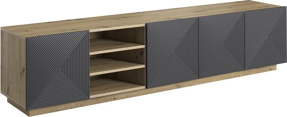RTV skrinka Asha 200 cm s ryhovaným čelom - artisan / rivier stone mat