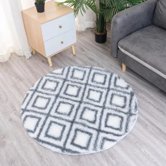 Protišmykový koberec DECOR biely / sivý kruh