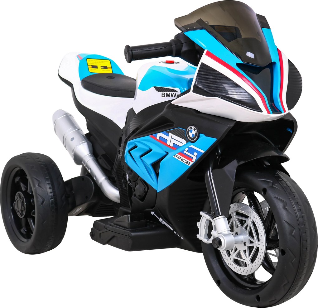 Ramiz BMW HP4 Detský motocykel na batérie Modrá + 3 kolieska + LED + MP3 USB + Eco koža