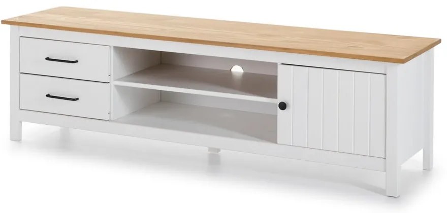 Biely TV stolík z borovicového dreva 158x47 cm Miranda – Marckeric
