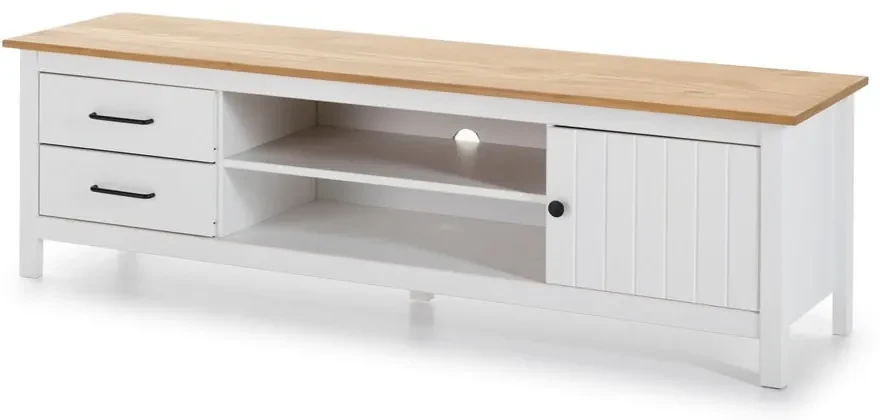 Biely TV stolík z borovicového dreva 158x47 cm Miranda – Marckeric
