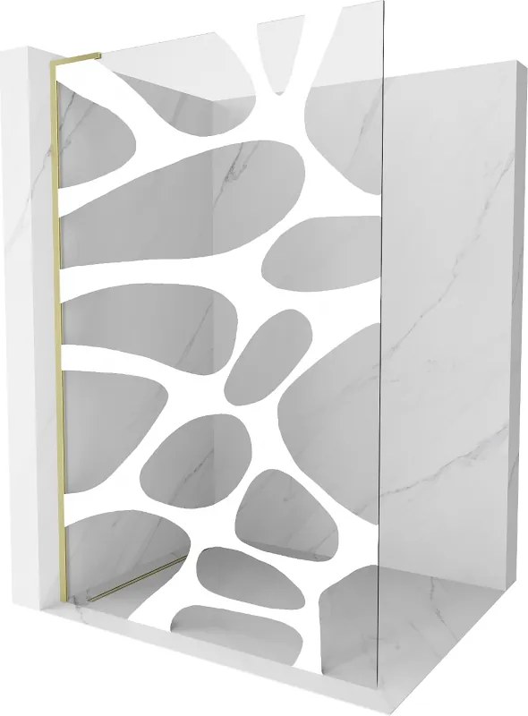 Mexen Kioto L, sprchová zástena Walk-In 120 x 200 cm, 8mm číre sklo biely vzor, zlatý matný profil, 800-120-103-55-97