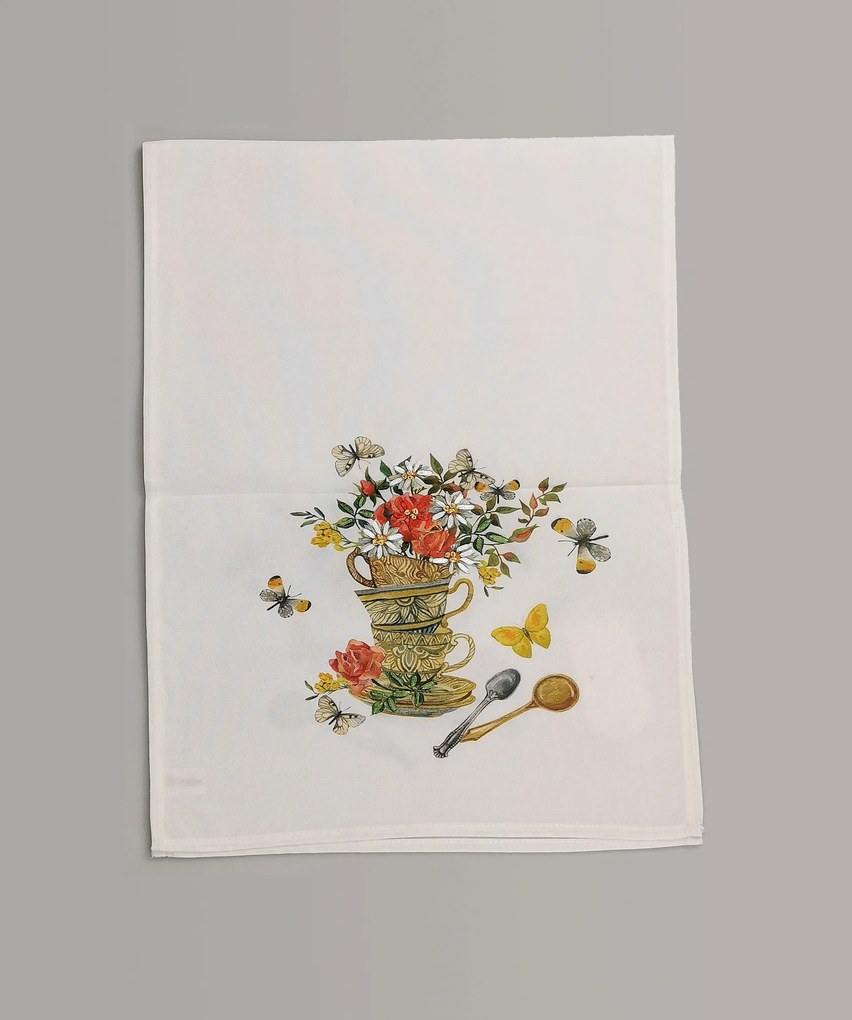 Vyšívaný obrus šálky s kvetmi 40x110 cm