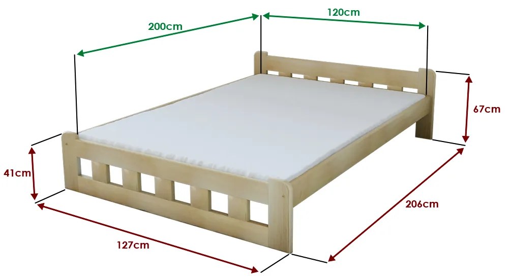 Posteľ Naomi zvýšená 120 x 200 cm, borovica Rošt: S latkovým roštom, Matrac: Matrac Somnia 18 cm