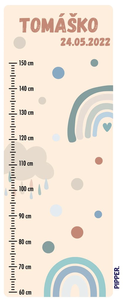 50x120cm Detský meter s menom - Dúha 2 - textilná nálepka na stenu