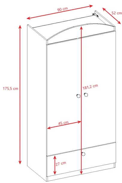 Detská skriňa Babydreams 90 cm dinosaurus biela