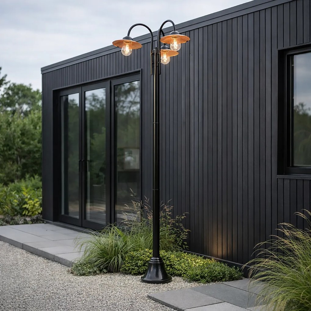Vonkajšia lampa čierna s meďou 235 cm 3-svetlá IP44 - Mníchov