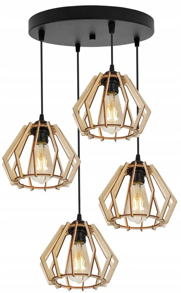 Závesné svietidlo Timber, 4x drevené tienidlo, o