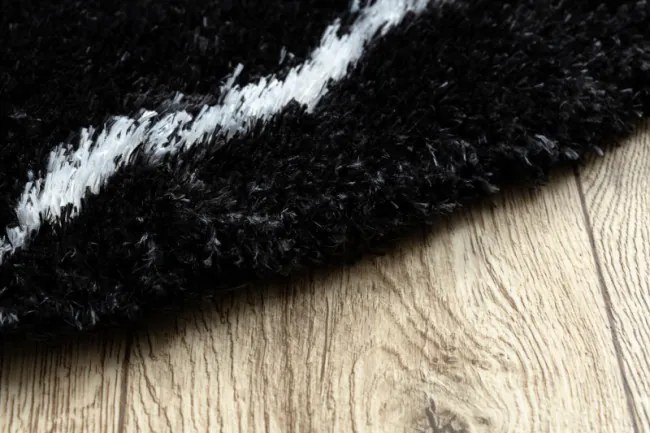 Koberec FLUFFY kruh shaggy kratka, trellis - antracit / biely