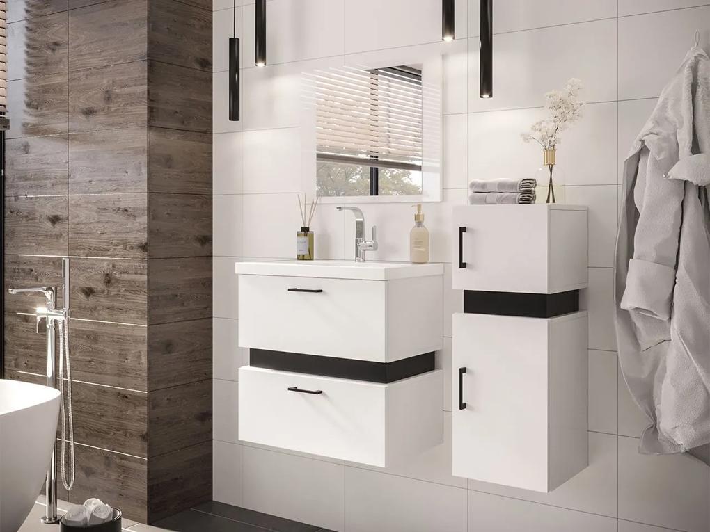 Kúpeľňový nábytok Torvaldi IV, Sifón: bez sifónu, Umývadlová batéria: nie, Farby: biela / biela + čierny mat